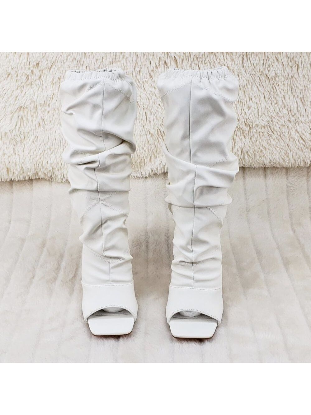Bone White Square toe Scrunch Slouch Mid Calf Boots Vic Hottest Seller Size 11 - Picture 9 of 11